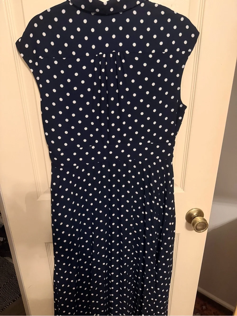 J. Crew Vintage 2010 Navy Polka Dot Button-Front Midi Dress sz 8 Pinup Pleated